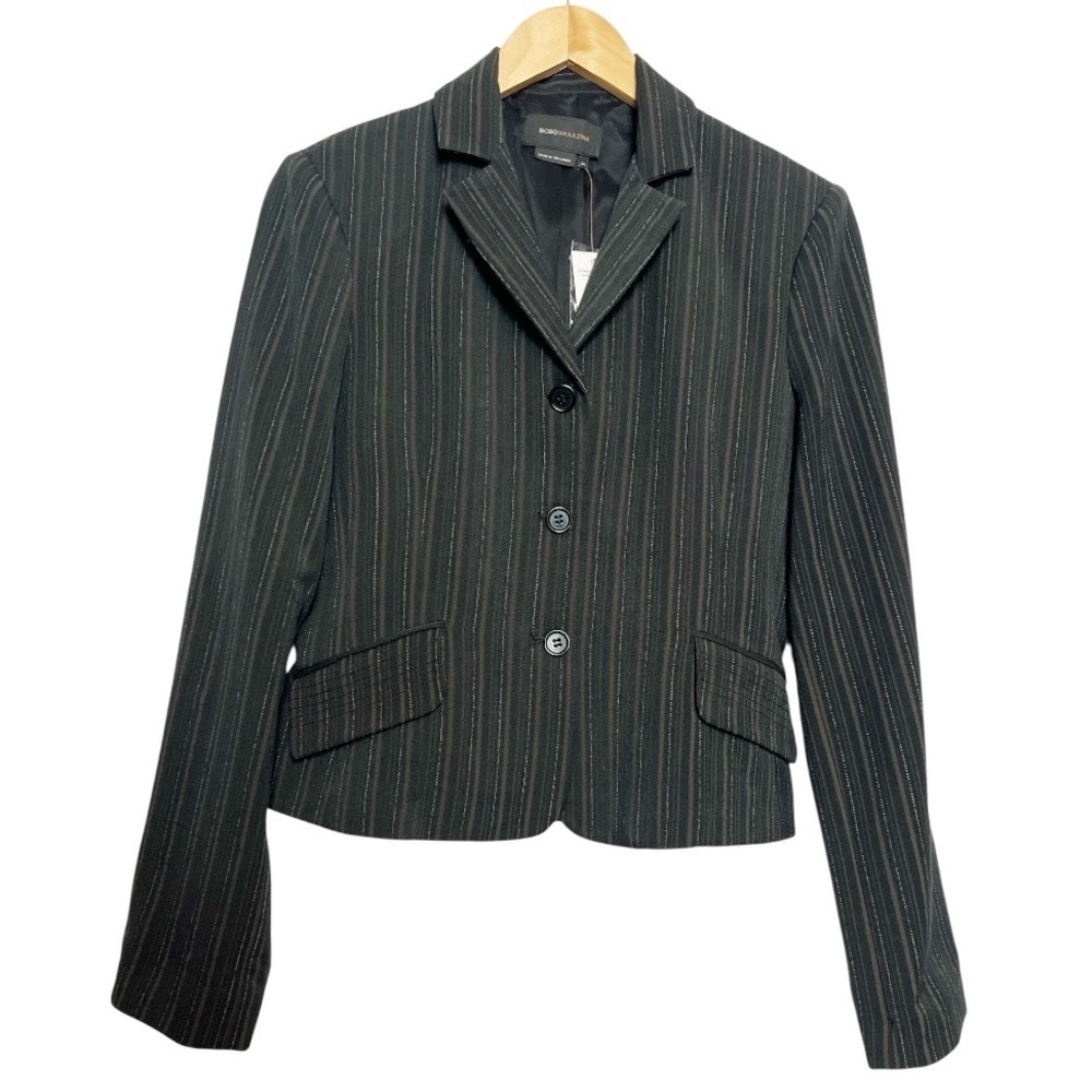 NWT BCBG Maxazria Pinstripe Women's 4 Button Blazer Mahogany Size Medium